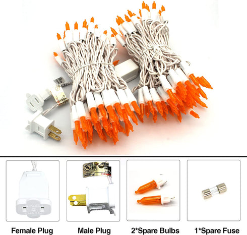 150-Count LED Halloween Orange Mini Christmas String Lights, 50 Ft White Wire, UL Certified Connectable , Amber Xmas Tree Lights Outdoor or Indoor, Halloween Lights