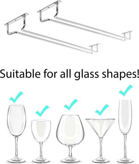 Wallniture Brix Wine Glass Holder Under Cabinet Organizer for Kitchen Organization and Storage Chrome Finish 17 Inch Set of 2