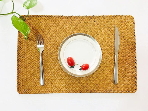 Set of 4,Natural Seagrass Place Mat, 17"X12",Hand-Woven Rectangular Placemats (Brown, 45*30)