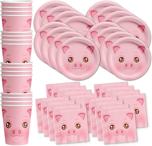 Birthday Party Supplies Set Plates Napkins Cups Tableware Kit for 16 ¦ (Pig)