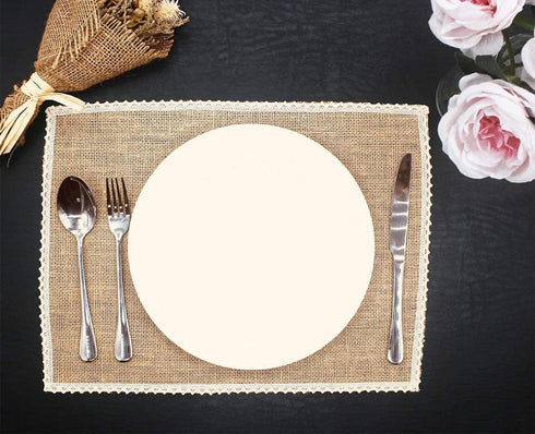 FiveRen Burlap Placemats Jute Rustic Table Mats Ladder Lace Look & One of Life's Little Home Luxuries for Parties, Weddings, Special Occasions, BBQ's, Holidays, Everyday Home Decor (Set of 8)