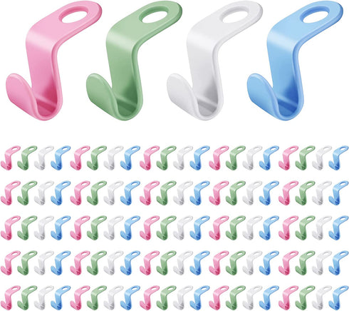 Clothes Hanger Connector Hooks Extender Clips Cascading Clothes Hangers Space Saving Plastic Hangers for Clothes Hanger Hooks for Space Saver Clothes Organizer (Green, Blue, White, Pink,100 Pcs)