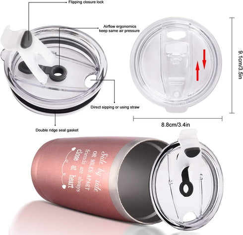 Friend Tumblers for Women Friends Friendship, Side By Side or Miles Apart Friends Are Always Close at Heart Travel Tumbler, 20 Oz Stainless Steel Insulated Tumbler, Rose Gold