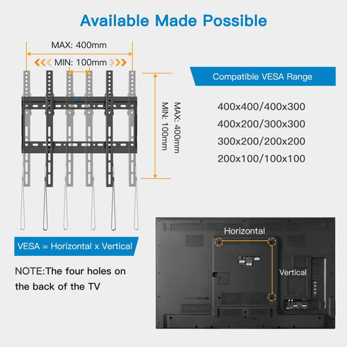 Tilt TV Wall Mount Bracket for Most 26-55 Inch LED LCD OLED Plasma Flat Curved Screen TVs with Max VESA 400x400mm, Low Profile and 8 Degrees Tilting, Supports up to 99lbs by Pipishell