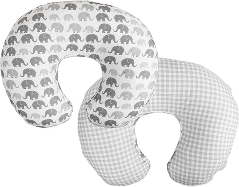 Boppy Nursing Pillow Cover - Premium , Gray Elephants Plaid, Soft, Quick-Dry Microfiber Fabric, Fits Boppy Bare Naked, Original and Luxe Breastfeeding Pillow , Awake Time Only
