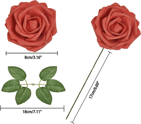 Groleca Artificial Flowers Real Touch Foam Dark Red Fake Roses 50Pcs with Stems for DIY Wedding Bouquets Bridal Shower Centerpieces Floral Arrangements Party Tables Home Decorations (Dark Red)