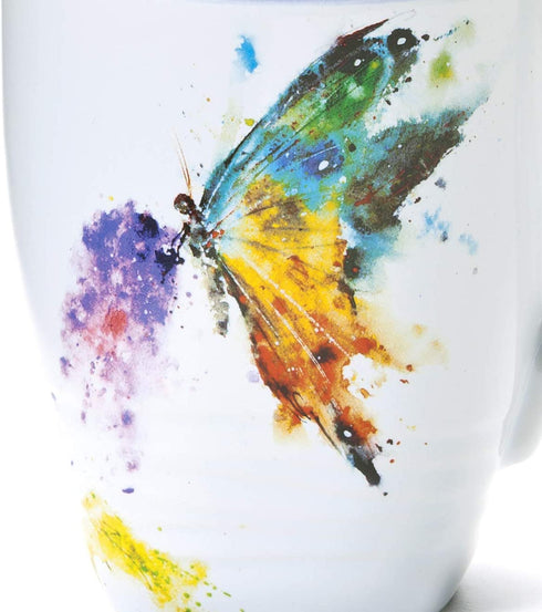 DEMDACO Kaleidoscope Butterfly Watercolor Blue 16 Ounce Glossy Stoneware Mug With Handle