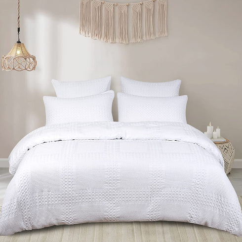 PHF 100% Cotton Waffle Pillowcases Standard Size, 2 Pack Soft Breathable Skin-Friendly Pillow Sham,Decorative Waffle Weave Pillow Case Covers, 20" X 26", No Filling, White