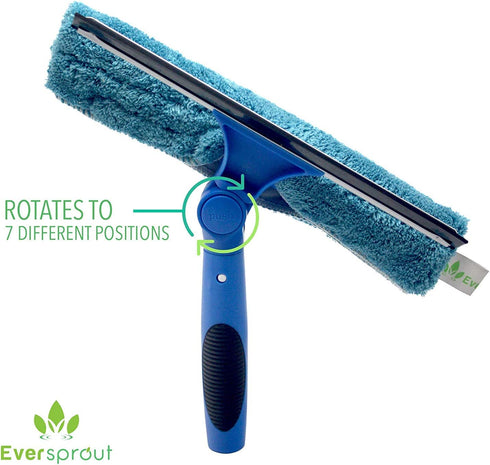 EVERSPROUT Swivel Squeegee and Microfiber Window Scrubber Combo | 2-in-1 Window & Glass Cleaning Tool | Adjustable to Clean from Multiple Angles | Includes 10-Inch Squeegee Blade (No Pole)
