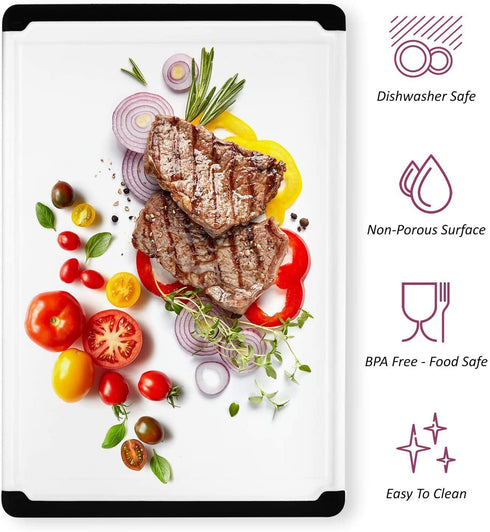 Large Cutting Board with Juice Groove - 17.75" Plastic Kitchen Chopping Board for Meat Cheese and Vegetables Heavy Duty Serving Tray