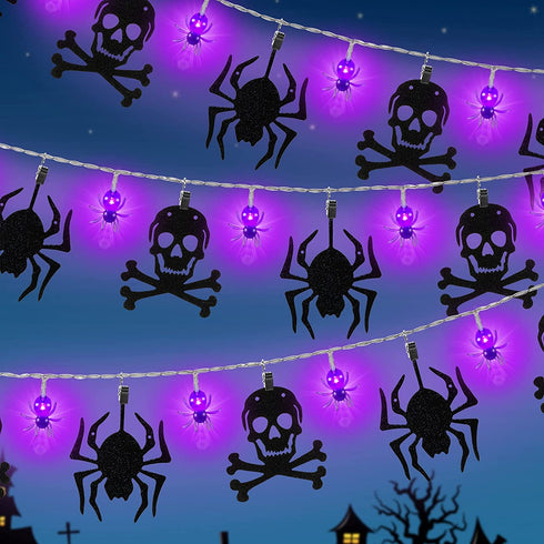 Halloween String Lights Decoration Battery Operated LED Spider String Lights with Twinkle Skeleton Banner for Halloween Garden Indoor, Porch Outdoor Decorations