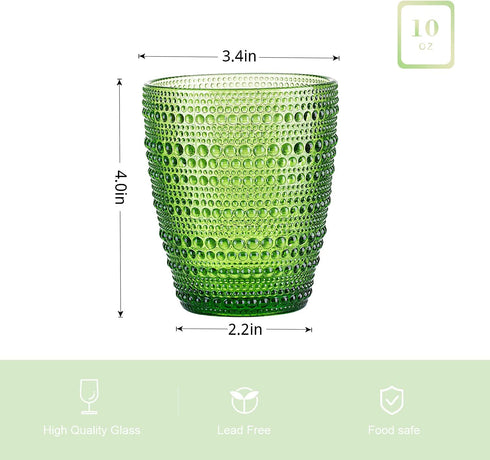 SUNNOW Vastto 10 Ounce Multicolor Polka Dot Glass Tumbler,for Water, Beverage,Juice, Wine,Beer, and Cocktail,Set of 4