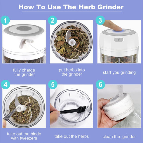 CHIIMODA 3.5'' Electric Herb Grinder for Spice, Efficiency 3.4oz Large Grinder for Grinding Fresh and Dry Herb, Portable USB Charge Herb Grinder with Clear Chamber, Clean Brush and Tweezers As a Gift