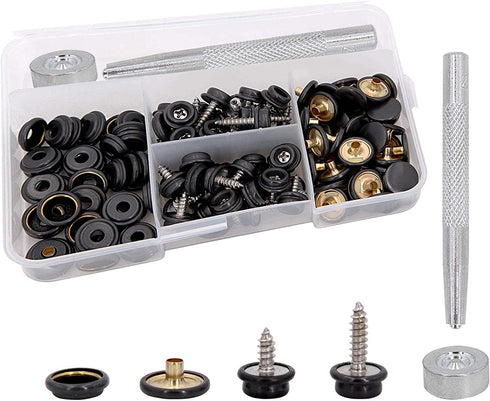 Snap Fasteners Kit, 120 Pcs Stainless Steel Marine Screws Snaps Button Setting Machine, Heavy Duty Replacement Snap Buttons, Snap Fastener Setter Tool Repair Kit for Leather, Boat Canvas Cover, Cloth