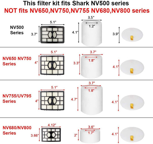 2 + 4 Pack Vacuum Filters Replacement Compatible for Shark Rotator Pro Lift-Away NV500, NV501, NV502, NV503, NV505, NV510, NV520, NV552, UV560, NV642, ZU780, ZU782, ZU785, Part Xff500 Xhf500