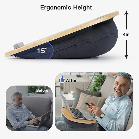 HUANUO Lap Desk - Fits up to 14 inch Slim Laptop, Laptop Stand with Pillow Cushion & Bamboo Grain Platform on Bed & Sofa, with Cable Hole & Anti-Slip Strip