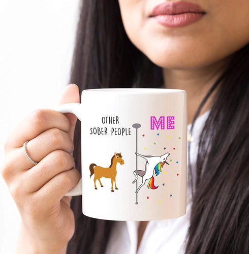 YouNique Designs Sober Coffee Mug, 11 Ounces, White, Unicorn Mug, 1 Year Sobriety Gifts for Women