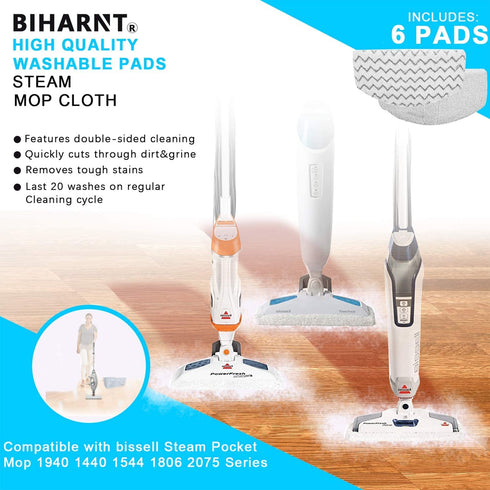 BIHARNT 6 Pack Washable Steam Mop Pads Replacement for Bissell PowerFresh 1940 1806 1544 2075 Series Steam Cleaner