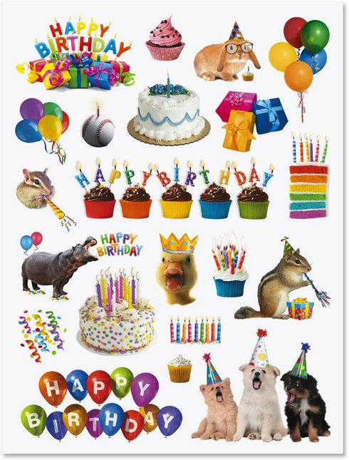 Birthday Bright Stickers - 42 Stickers on 2 Sticker Sheets, Happy Birthday Stickers, Birthday Party Stickers
