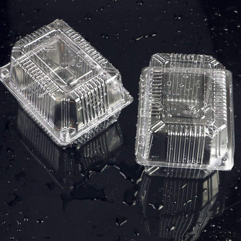 Twdrer 100 Pack Disposable Clear Plastic Clamshell Hinged Food Portable Square Containers for Salads,Fruit,Hamburgers,Sandwiches,Cupcake(5.3" x 4.2" x 3.4")