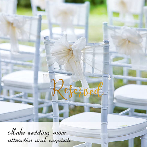 6 Pieces Reserved Signs for Wedding Chairs Reserved Chair Signs Reserved Hanging Sign Reserved Signs for Wedding Reserved Seating Signs for Chairs Acrylic Handmade Elegant Seat Signs with Ribbon
