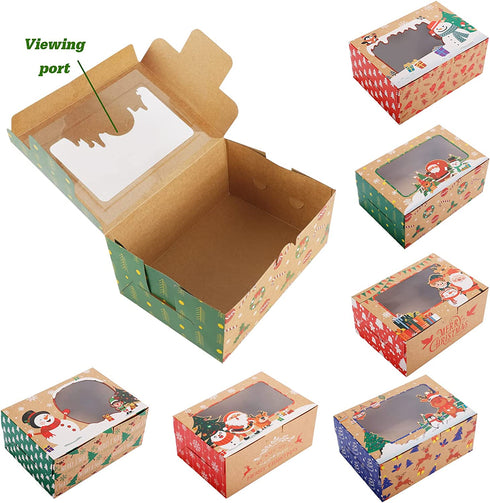 24 Pack Christmas Cookie Boxes for Gift Giving Christmas Bakery Box with Window Large Kraft Holiday Baking Box with Lids for Pastries Treat Cupcakes Dessert Candy 8.3 x 5.9 x3.7 Inch by Superlele