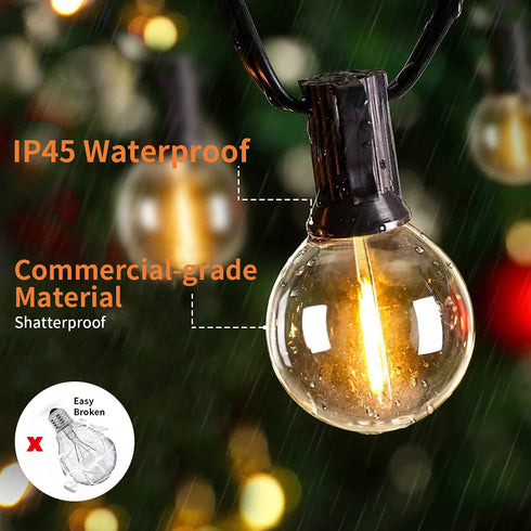 Bomcosy Patio Lights - Outdoor String Lights 30FT Smart Globe String Lights with Waterproof Shatterproof 15+1(Spare) G40 Led Bulbs, 2.4GHz Wi-Fi & Alexa Control Hanging Lights for Garden, Backyard