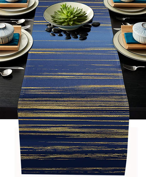 Burlap Table Runner 70 Inches Long,Abstract Blue Yellow Marble Pattern Linen Dinner Table Setting Decor for Wedding Gatherings Party Baby Shower