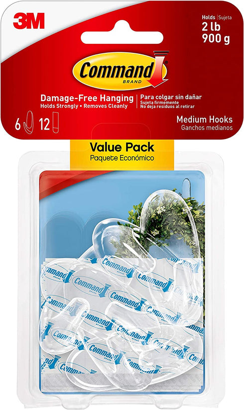 Command Hooks, Medium, Clear, 6-Hooks (17091CLR-6ES)