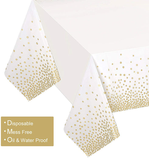 4 Pack, White and Gold Tablecloth for Birthday Party, Gold Dot Confetti Pattern Table Covers for Rectangle Tables, Fit for All Party, Thanksgiving Christmas Wedding, Anniversary,54" x 108",Gexolenu