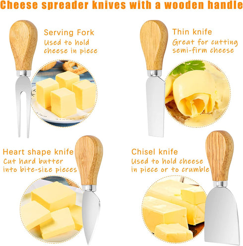 Dreamtop 19 Pcs Cheese Knife Set Cheese Butter Spreader Knife Stainless Steel Cheese Spatula Set Cheese Slicer Knife Mini Serving Tongs Spoons Forks Charcuterie Board Accessories Utensils