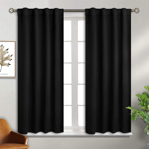 BGment Black Blackout Curtain Blinds - 38 x 45 Inch Thermal Insulated Rod Pocket and Back Tab Blackout Curtains for Kitchen/Home Decor/Bedroom, 2 Window Curtain Panels