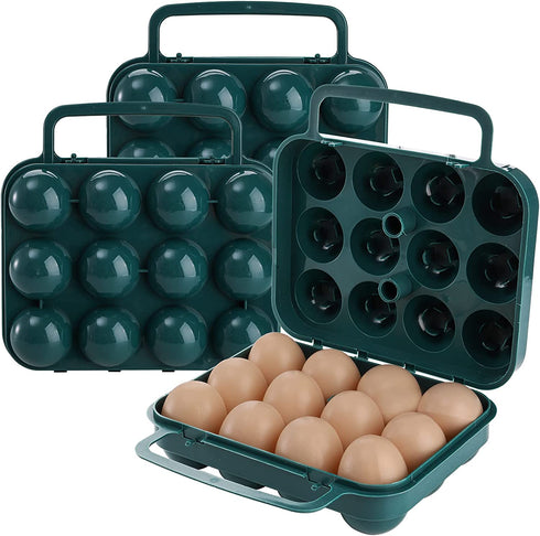ZEAYEA 3 Pack Eggs Carrier with Handle, 36 Eggs Camping Egg Holder for Organize Eggs and Prevent Eggs from Cracking, Portable Egg Container for Travel, Outdoor Hiking, Picnic, Green