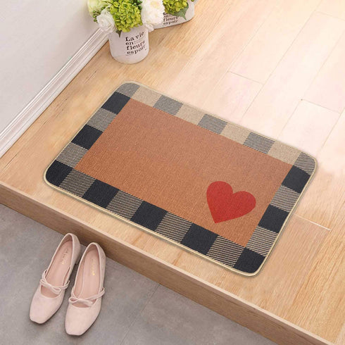 GROBRO7 Love Heart Doormat Linen Checker White and Black Mother's Valentine's Day Carpet Rubber Non-Slip Reusable Entrance Rug Floor Door Mat Supplies Home Decor Indoor Outdoor Mats 22.8' x 14.9''