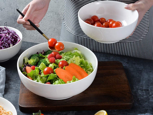 TGLBT 2.5 Quarts Porcelain Serving Bowls - Extra Large,Heavy- 2 Packs, White,Stackable