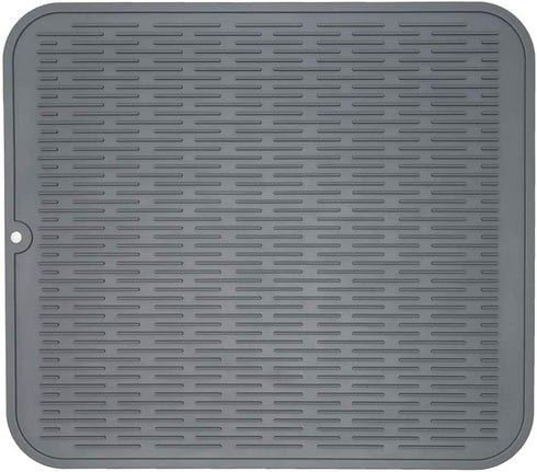 ZLR Dish Drying Mat, Multiple Usage Silicone Dish Drying Mat, Easy to Clean Drying Mat for Kitchen Counter, Grey, 16 inches x 18 inches, XL