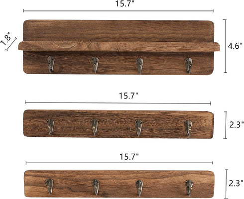 YCOCO Vintage Wood Coffee Mug Holder Stand Wall Mounted, for Coffee Mugs Cups and Tea Cup Storage Rack Holds 12 Mugs,Set of 3