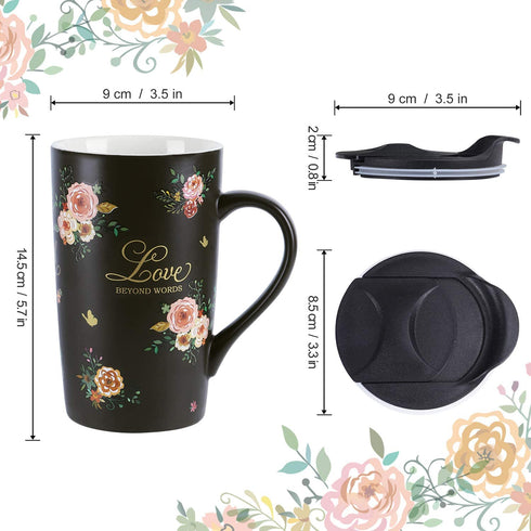NymphFable 18oz Flowers Ceramic Mug Large Coffee Cup with Handle Personalized Baking Pattern Black Tea Cup