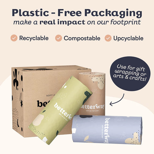 Betterway Bamboo Paper Towels - 6 Rolls, 2 Ply - Plastic Free, Disposable Kitchen Paper Towels - Select Size, Tree Free, Compostable, Strong & Absorbent - Sustainable Product w/ Eco Friendly Packaging