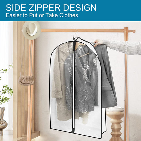 BiCINE 40" Garment Bags for Hanging Clothes 6" Gusset, Clear Suit Bags for Closet Storage Travel with 2 Zippers, Breathable Clothes Garment Cover for Coats Sweaters Shirts Dress (White, 3 Pack)
