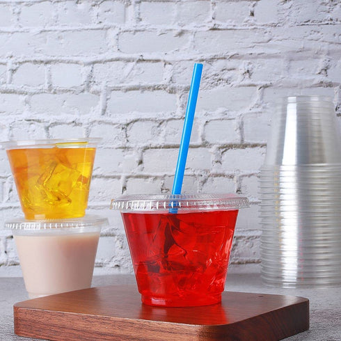 Kartalio,Disposable 9 oz clear Plastic Cups with Flat Lids,100 sets