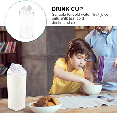 HEMOTON 2Pcs Clear Water Bottle Milk Carton Shaped Water Bottle Reusable Plastic Juice Bottle Beverage Milk Cup for Outdoor Climbing Travel Or Camping 500ml