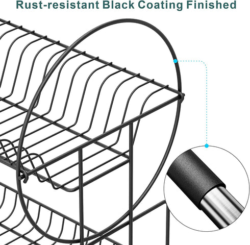 Dish Drying Rack, GSlife Rust-Resistant Small 2 Tier Dish Rack with Drainboard Set, Dish Drainer with Utensil Holder & Cup Holder for Kitchen Counter, Black