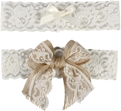 Ivy Lane Design Country Romance Bridal Garter Set, Large, Ivory