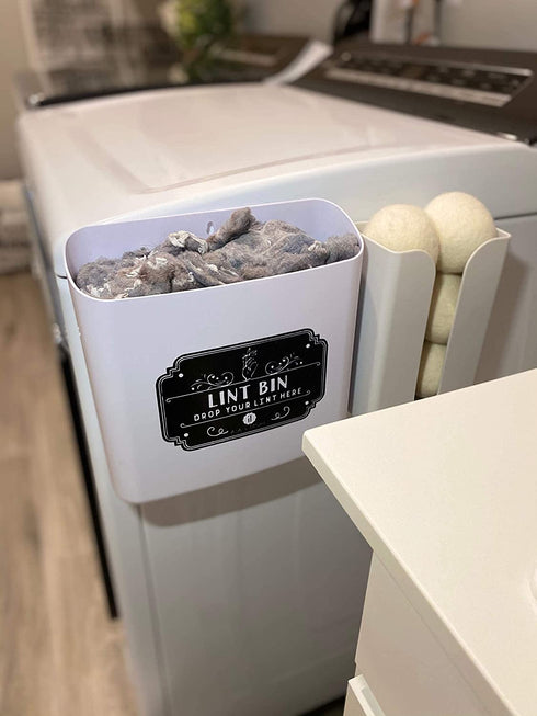 Magnetic Lint Bin For Laundry Room | Farmhouse Retro Magnetic Lint Bin for Laundry Room Storage Decor - Lint Container Space Saving Washer and Dryer Trash Can Solution Wall Mount (Off-White)