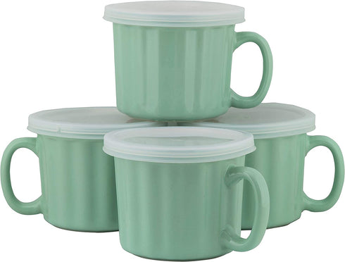 10 Strawberry Street 16 oz Soup Mug with Lid, Set of 4, Turquoise