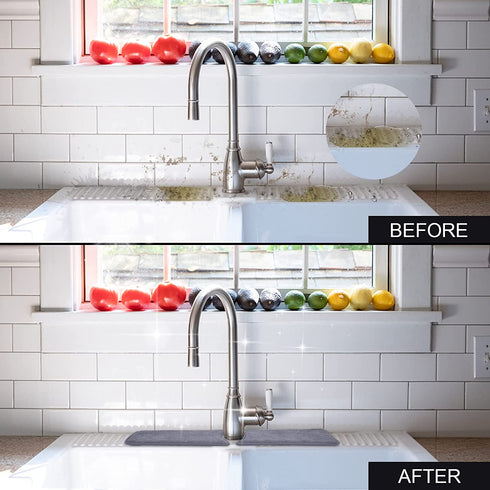 4PCS Kitchen Faucet Absorbent Mat, Fettorler Splash Guard for Sink, Microfiber Sink Splash Catcher Behind Faucet, Ultra Absorbent & Faster Drying Mat for Farmhouse, Bathroom, RV, 15 x 5.3 Inch, Grey