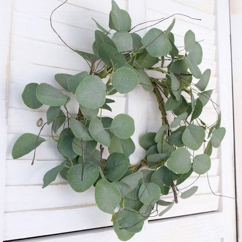 idyllic Eucalyptus Leaves Wreath Metal Polyester Fabric Paper Round Green Wreath 14 Inches for The Front Door D©cor, 2 Packs