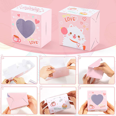 VGOODALL Valentines Day Bakery Boxes Cupcake Boxes Cookie Boxes with Heart Window for Holiday Pastries, Doughnut, Brownies, Truffles Gift Giving