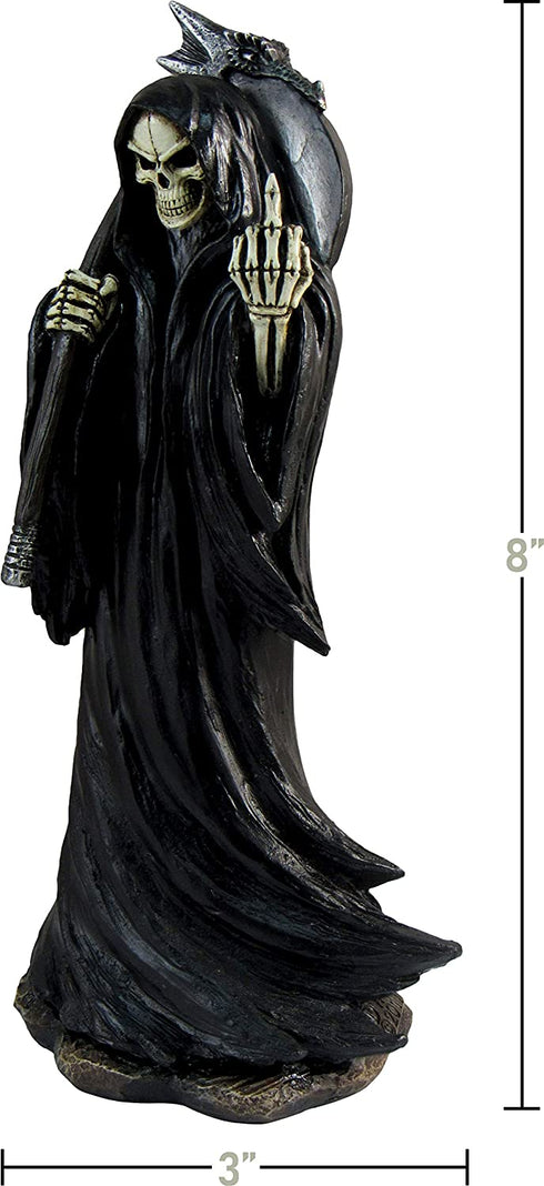 DWK - Grim Grouch - Reaper Harbinger of Death with Middle Finger Flipping The Bird Statue Satire Figurine Halloween Party Novelty Gothic Home Decor Accent, 8-inch